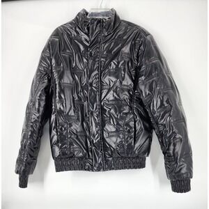 Stone Falcon Black Quilted Puffer Bomber Jacket Full Zip Mens Size Medium